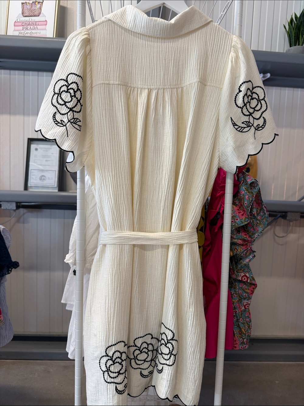 Umgee Cream Button-Front Dress with Black Floral Embroidery - Picture 8 of 10